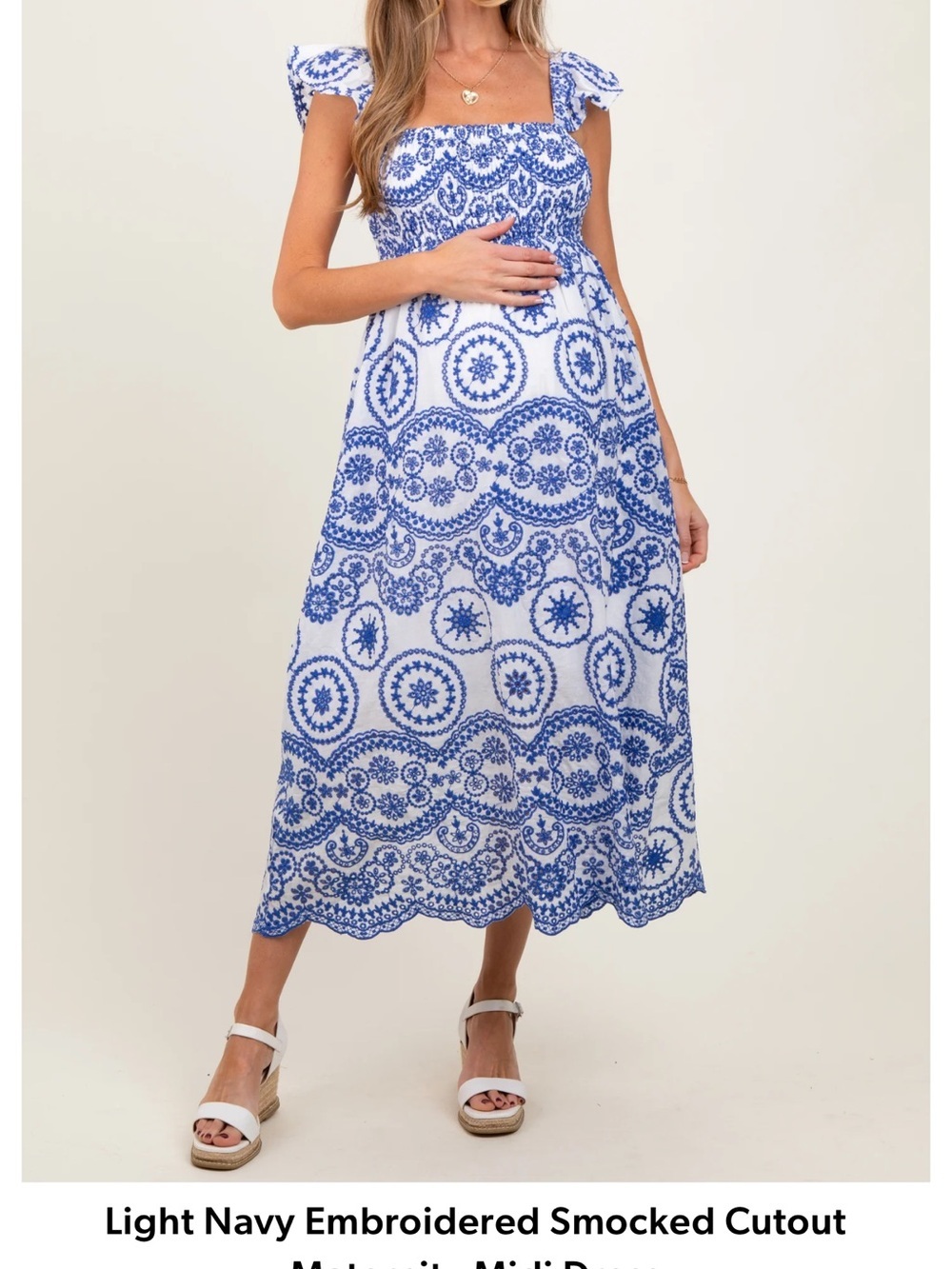 Pinkblush White and Blue Smocked Maxi Dress with Ruffled Straps